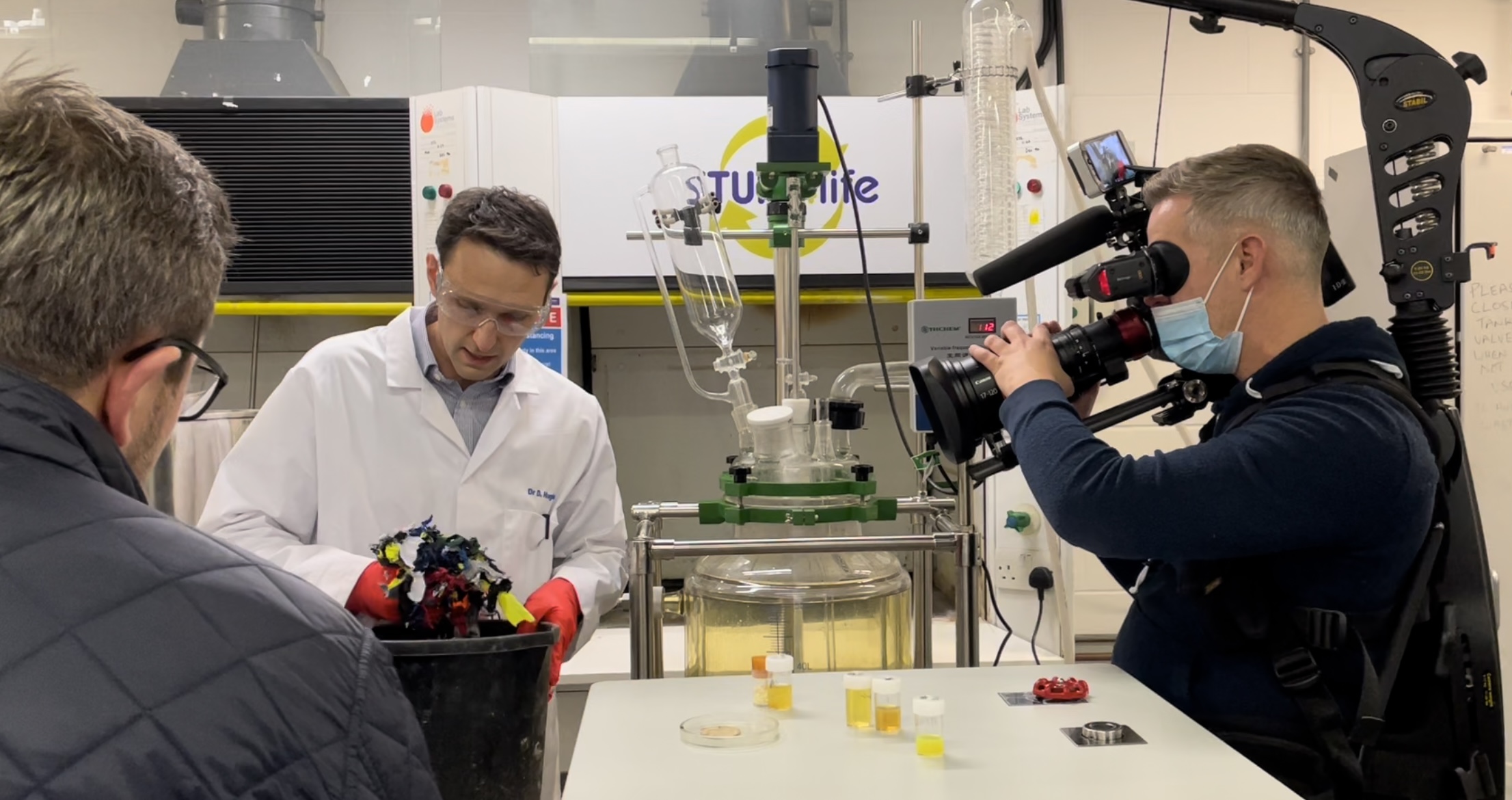 Dr David Hughes, Teesside University, and James Davies, Arco, during a visit to the lab